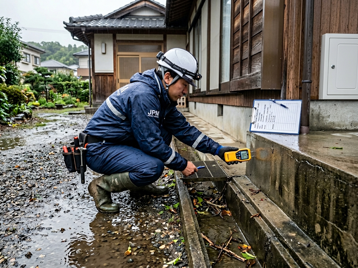 空き家の外回りを修繕する作業スタッフ