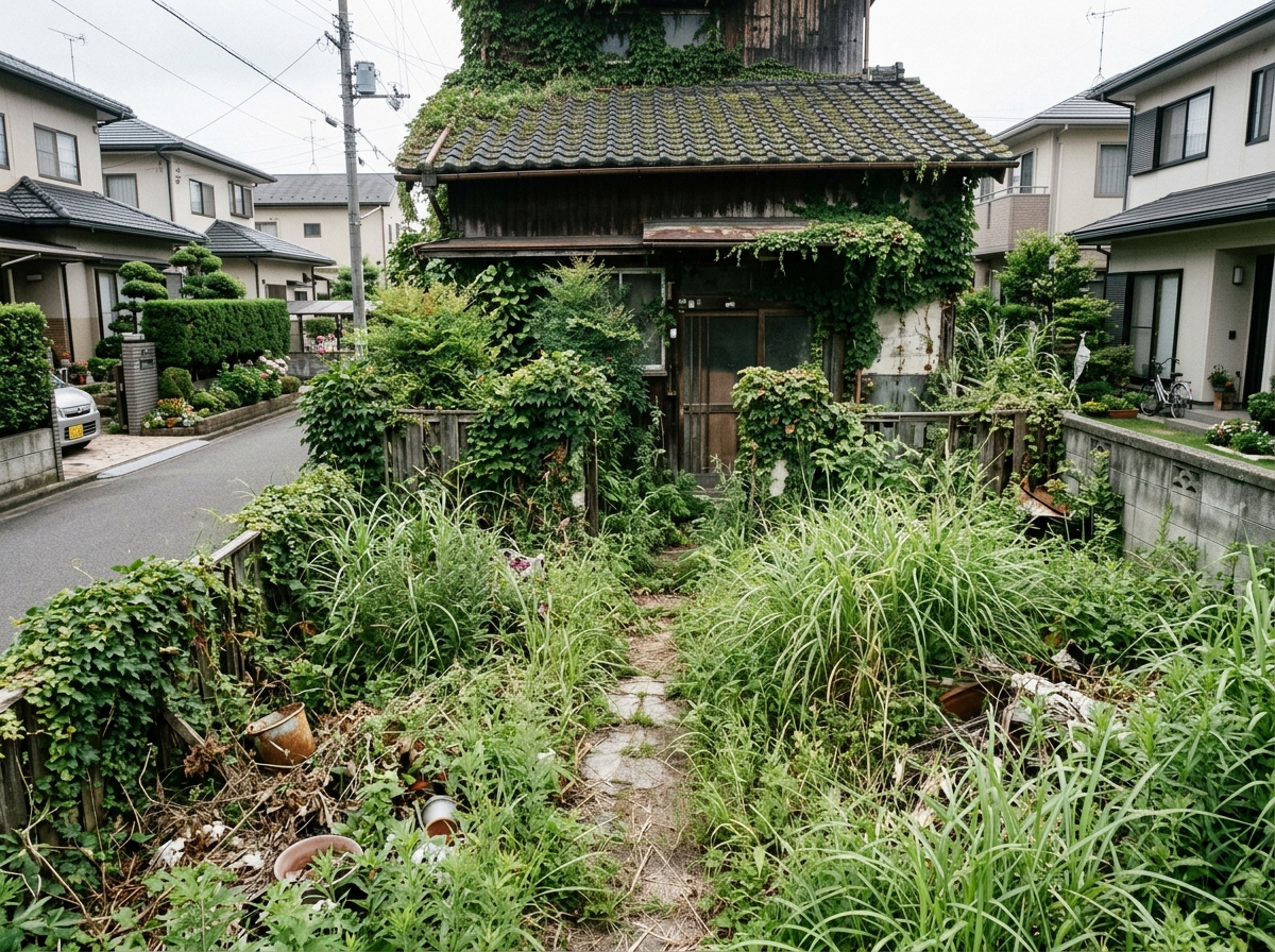 雑草が生い茂った空き家の庭